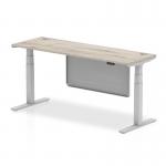 Air Modesty 1800 x 600mm Height Adjustable Office Desk With Cable Ports Grey Oak Finish Silver Frame With Silver Steel Modesty Panel - HA01420 23148DY