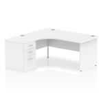 Dynamic Impulse 1600mm Left Crescent Desk White Top Panel End Leg Workstation 600mm Deep Desk High Pedestal Bundle I000586 23160DY