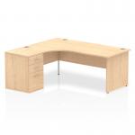 Dynamic Impulse 1800mm Left Crescent Desk Maple Top Panel End Leg Workstation 600mm Deep Desk High Pedestal Bundle I000592 23202DY