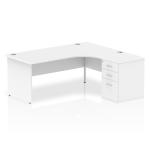 Dynamic Impulse 1800mm Right Crescent Desk White Top Panel End Leg Workstation 600mm Deep Desk High Pedestal Bundle I000602 23244DY