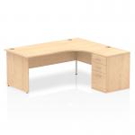 Dynamic Impulse 1800mm Right Crescent Desk Maple Top Panel End Leg Workstation 600mm Deep Desk High Pedestal Bundle I000604 23258DY