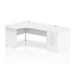 Dynamic Impulse 1600mm Left Crescent Desk White Top Panel End Leg Workstation 800mm Deep Desk High Pedestal Bundle I000610 23272DY