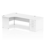 Dynamic Impulse 1800mm Left Crescent Desk White Top Panel End Leg Workstation 800mm Deep Desk High Pedestal Bundle I000614 23300DY
