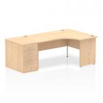 Dynamic Impulse 1600mm Right Crescent Desk Maple Top Panel End Leg Workstation 800mm Deep Desk High Pedestal Bundle I000624 23342DY