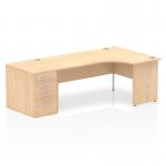 Dynamic Impulse 1800mm Right Crescent Desk Maple Top Panel End Leg Workstation 800mm Deep Desk High Pedestal Bundle I000628 23370DY