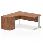 Dynamic Impulse 1600mm Left Crescent Desk Walnut Top Silver Cable Managed Leg Workstation 600mm Deep Desk High Pedestal Bundle I000635 23391DY