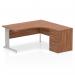 Dynamic Impulse 1600mm Right Crescent Desk Walnut Top Silver Cable Managed Leg Workstation 600mm Deep Desk High Pedestal Bundle I000647 23447DY