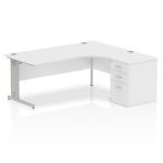 Dynamic Impulse 1800mm Right Crescent Desk White Top Silver Cable Managed Leg Workstation 600mm Deep Desk High Pedestal Bundle I000650 23468DY