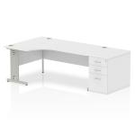 Dynamic Impulse 1800mm Left Crescent Desk White Top Silver Cable Managed Leg Workstation 800mm Deep Desk High Pedestal Bundle I000662 23524DY