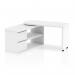 This photo features a sleek and modern white desk, with a unique dynamic design. The desk is equipped with smart storage options and a beautiful fleur pattern. The overall aesthetic is both functional and stylish.