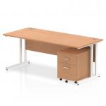 Impulse Cantilever Straight Office Desk W1800 x D800 x H730mm Oak Finish White Frame With 2 Drawer Mobile Pedestal - I003931 23617DY