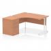 Impulse Cantilever Left Crescent Office Desk W1400 x D1200 x H730mm Beech Finish White Frame With 600mm Deep Desk High Pedestal - I004246 23729DY