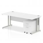 Impulse Cantilever Straight Office Desk W1800 x D800 x H730mm White Finish Silver Frame With 2 Drawer Mobile Pedestal - MI000957 23827DY