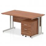 Impulse Cantilever Straight Office Desk W1400 x D800 x H730mm Walnut Finish Silver Frame With 2 Drawer Mobile Pedestal - MI000959 23841DY