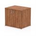 The photograph shows a sleek and modern desk high cupboard from the Dynamic Impulse series. Made of walnut wood, it features a 600mm depth and a smooth surface. The high cupboards are perfect for storing office supplies and keeping the workspace organized.