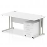 Impulse Cantilever Straight Office Desk W1200 x D800 x H730mm White Finish Silver Frame With 3 Drawer Mobile Pedestal - MI000974 23946DY