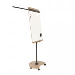 The Rocada Flipchart Easels & Pads features a large oak frame measuring 690x1130mm. A sleek and modern design, the easel is equipped with smooth rolling wheels for easy mobility. The flipchart pad sits securely on the easel, making it perfect for presentations or brainstorming sessions.