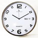 SECO Greenwich Wall Clock with Calendar Silver Metal Case 300mm Diameter - 2120HA 24562SS