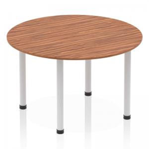 Click to view product details and reviews for Dynamic Impulse 1200mm Round Table Walnut Top Silver Post Leg I000140.