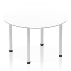 Click to view product details and reviews for Dynamic Impulse 1200mm Round Table White Top Silver Post Leg I000200.