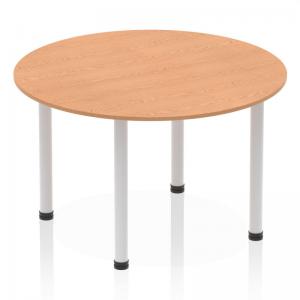 Click to view product details and reviews for Dynamic Impulse 1200mm Round Table Oak Top Silver Post Leg I000788.