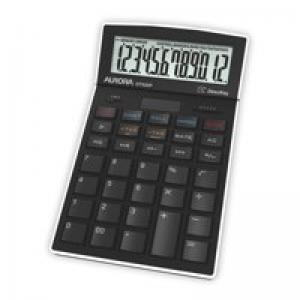 Aurora 12 Digit Desktop Calculator with Adjustable Display Black -