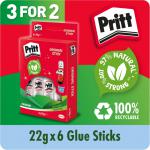 Pritt Original Glue Stick Sustainable Long Lasting Strong Adhesive Solvent Free Value Pack 22g (Pack 6) - Buy 2 Get 1 Free - 1456071 X3 26669XX