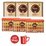 Nescafe 3 tins of Gold Blend Coffee 750g and 3 tins of Azera Barista Style Coffee 500g Plus 12 Free Nescafe Red Mugs 27187XX