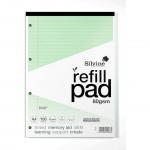 Silvine SEN Refill Pad A4 With Tinted Coloured Papers 100 Page Ruled With Margin 4 Hole Punched Green (Pack 6) - A4RPTING 28020SC