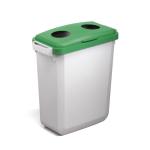 Durable DURABIN Plastic Waste Recycling Bin 60 Litre Rectangular Grey with Green Hinged Lid with Two Circular Holes - VEH2023021 28328DR