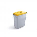 Durable DURABIN Plastic Waste Recycling Bin 60 Litre Grey with Yellow Lid & Black A5 DURAFRAME Self-Adhesive Sign Holder - VEH2023001 28384DR