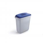 Durable DURABIN Plastic Waste Recycling Bin 60 Litre Grey with Blue Lid & Black A5 DURAFRAME Self-Adhesive Sign Holder - VEH2023002 28391DR