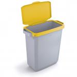 Durable DURABIN Plastic Waste Recycling Bin 60 Litre Grey with Yellow Hinged Lid & Black A5 DURAFRAME Self-Adhesive Sign Holder - VEH2023005 28412DR