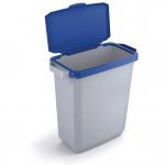 Durable DURABIN Plastic Waste Recycling Bin 60 Litre Grey with Blue Hinged Lid & Black A5 DURAFRAME Self-Adhesive Sign Holder - VEH2023007 28426DR