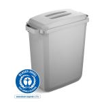 Durable DURABIN ECO 80% Recycled Plastic Recycling Bin 60 Litre Grey with Grey Lid & Black A5 DURAFRAME Self-Adhesive Sign Holder - VEH2023009 28440DR