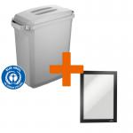 Durable DURABIN ECO 80% Recycled Plastic Recycling Bin 60 Litre Grey with Grey Lid & Black A5 DURAFRAME Self-Adhesive Sign Holder - VEH2023009 28440DR