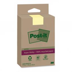 Post-it Super Sticky Notes 100% Recycled Canary Yellow Lined 45 Sheets Pack 4