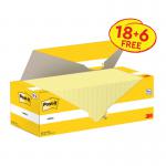 Post-it Notes 76x76mm Canary Yellow Promo Pack 100 Sheets per Pad (Pack 18 + 6 Free) - 7100319213 28587MM