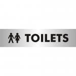 SECO Sliding Sign TOILETS Reversed Printed Acrylic Door Sign Brushed Aluminium Composite 190 x 45mm - BAC111 28601SS