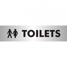 SECO Sliding Sign TOILETS Reversed Printed Acrylic Door Sign Brushed Aluminium Composite 190 x 45mm - BAC111 28601SS