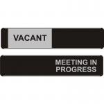 SECO Sliding Sign VACANTMEETING IN PROGRESS Door Sign Brushed Aluminium Composite 255 x 52mm - OF139 28636SS