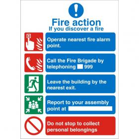 SECO Mandatory Safety Sign Fire Action Self Adhesive Vinyl 150 x 200mm - M311SAV150X200 28755SS