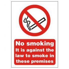 SECO Prohibition Safety Sign No Smoking It Is Against The Law To Smoke In These Premises Self Adhesive Vinyl 150 x 200mm - SB003SRP150X200 28874SS