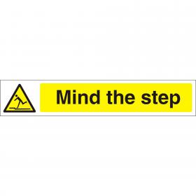 SECO Warning Safety Sign Mind The Step Self Adhesive Vinyl 300 x 50mm - W0185SAV300X50 29112SS