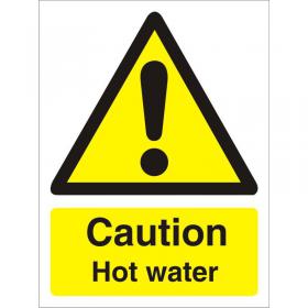 SECO Warning Safety Sign Caution Hot Water Self Adhesive Vinyl 50 x 75mm (Pack 5) - W0189SAV50X75 P5 29133SS