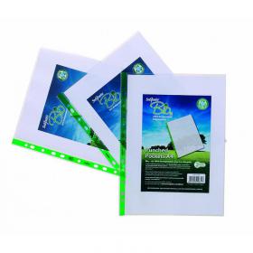 Snopake Bio Multi Punched Pocket Polypropylene A4 55 Micron Green Strip Embossed Top Opening Clear (Pack 25) - 15439 31980SN