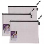 Snopake Mesh Zippa Bag EVA Foolscap 300 Micron Black (Pack 3) - 15839 32225SN