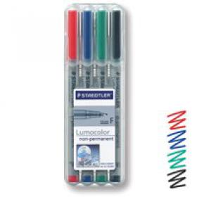 Staedtler Lumocolor OHP Pen Non-Permanent Fine 0.6mm Line Assorted Colours (Pack 4) - 316WP4 33177TT