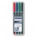 This photo features a pack of four Staedtler Permanent Markers and OHP pens, with a variety of vibrant colors and a superfine 0.4mm line. Perfect for writing on permanent surfaces and overhead transparencies, these markers are a versatile addition to any art supply collection.