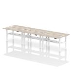 Dynamic Air Back-to-Back W1400 x D600mm Height Adjustable Sit Stand 6 Person Bench Desk With Cable Ports Grey Oak Finish White Frame - HA01936 33326DY
